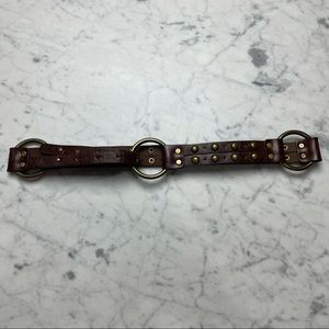 Brown Faux Vegan Leather Bronze Studded High-Waisted Belt